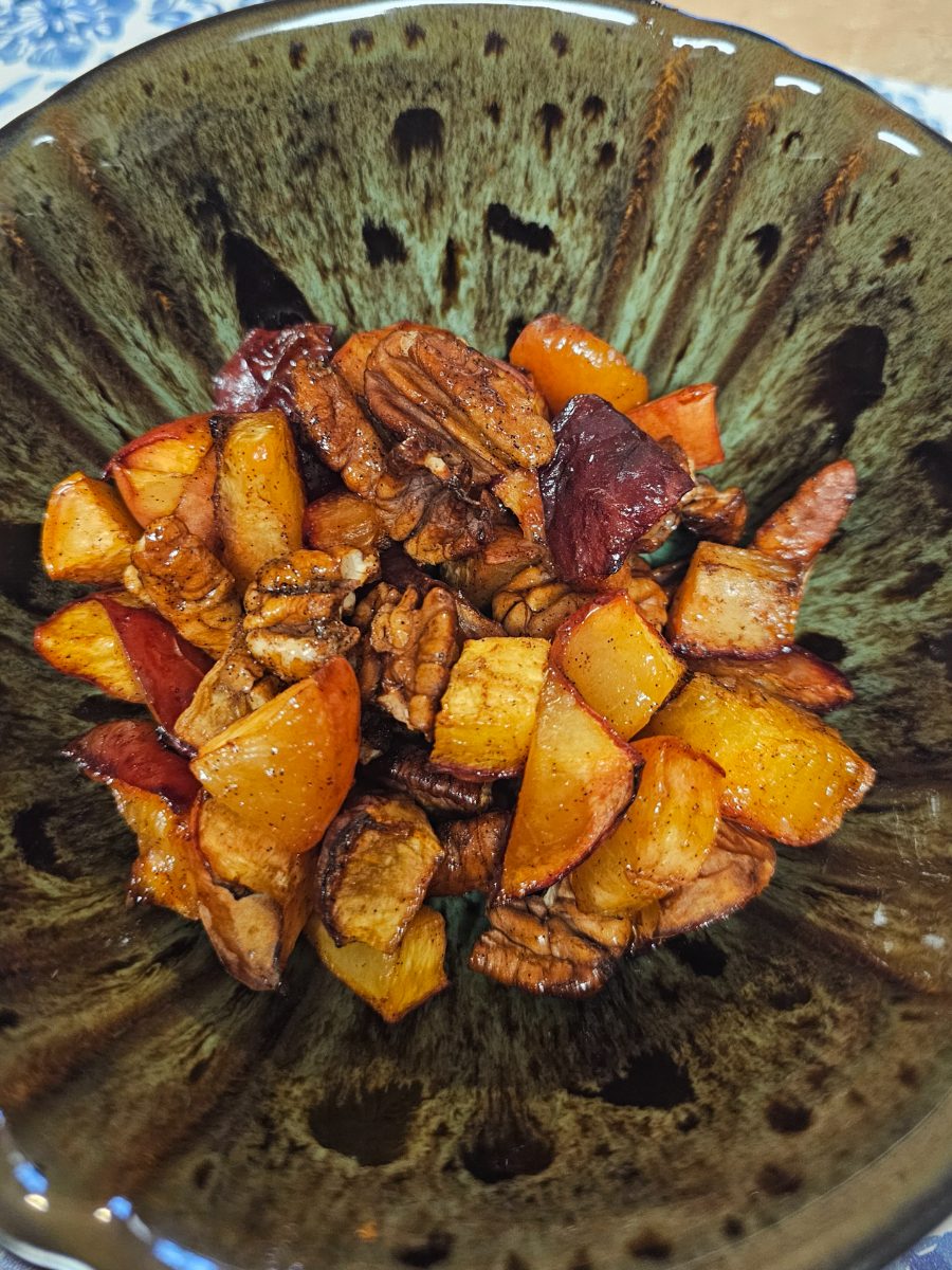 Air-Fried Peach Cherry Pecan Bowl — Close-Up