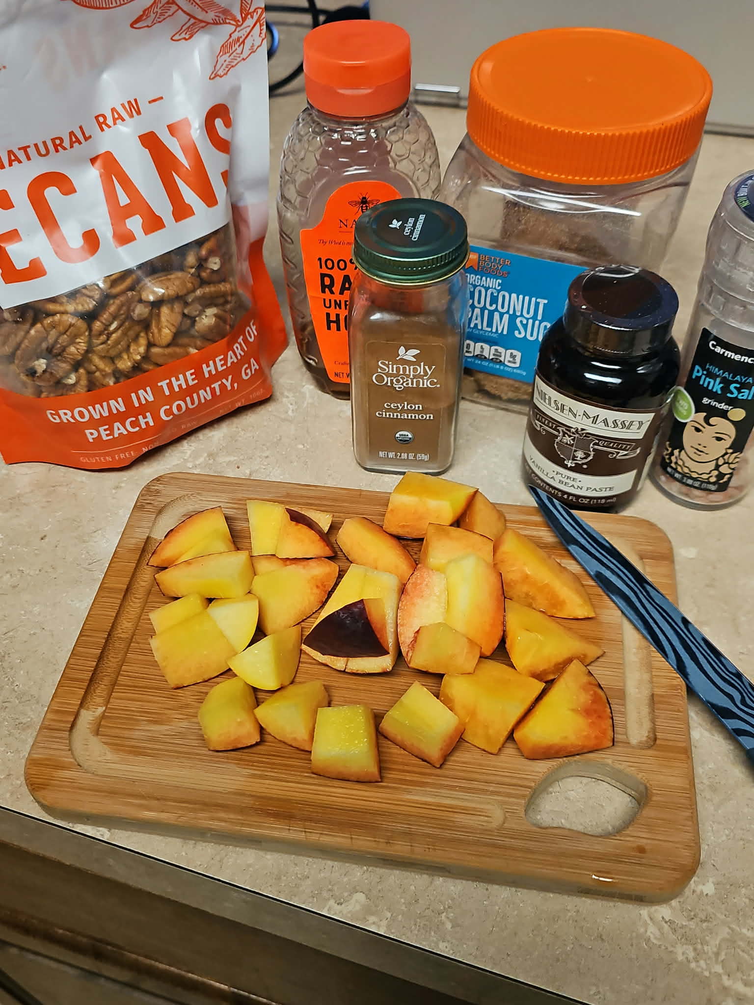 Ingredients for Air-Fried Peach Cherry Pecan Bowl