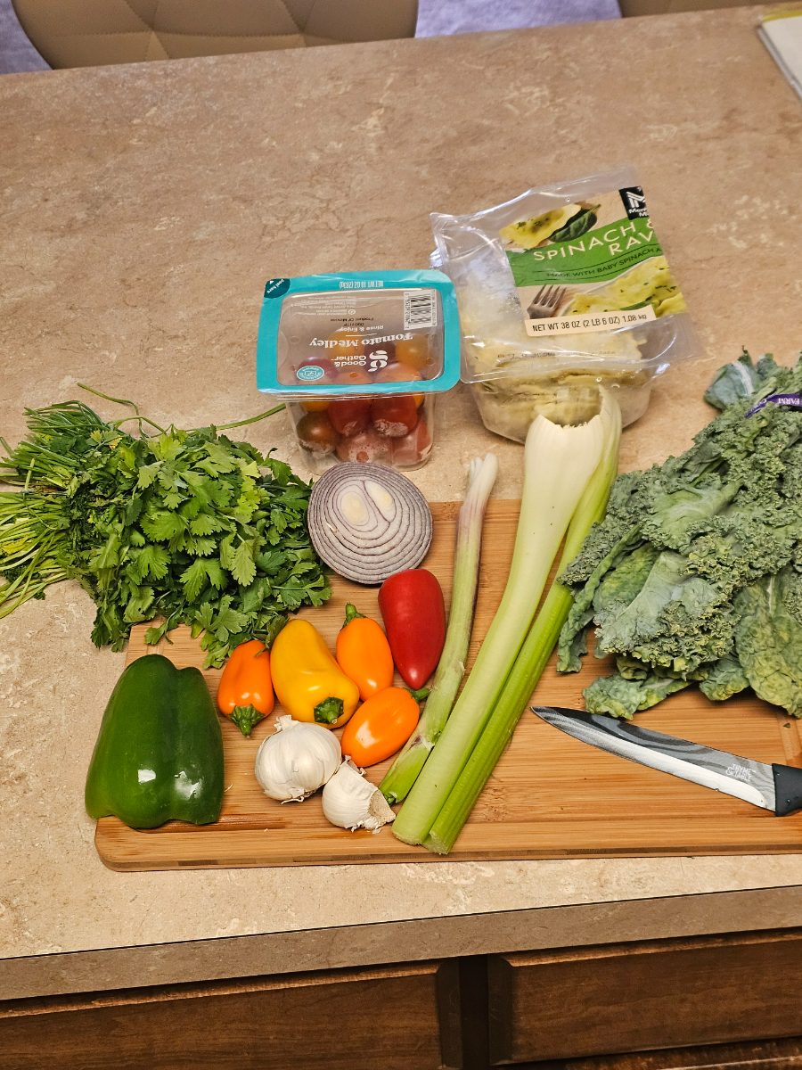 Ingredients for Kale and Vegetable Ragu Over Spinach Ravioli