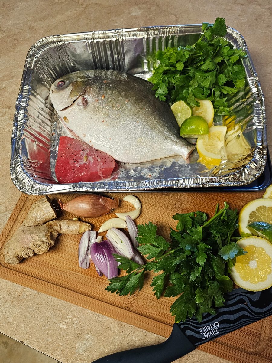 golden pompano, cleaned and gutted